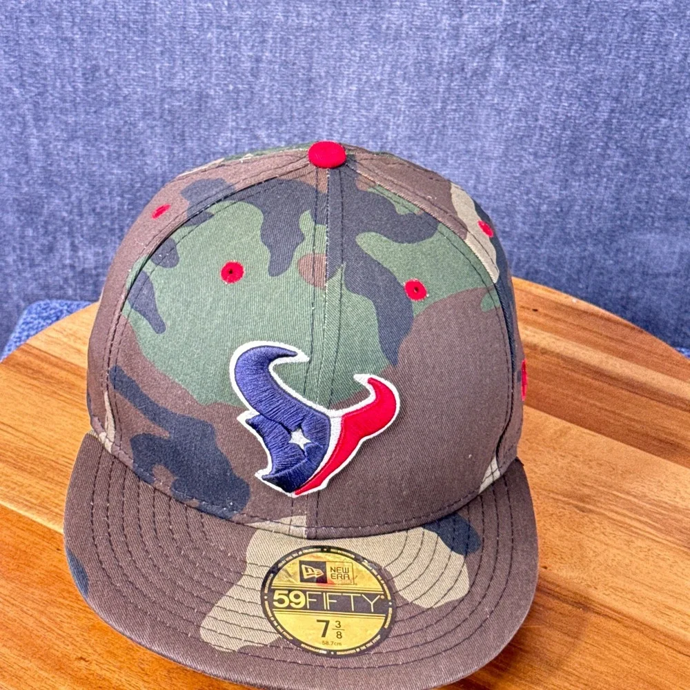 New Era Houston Texans Hat Mens 7 3/8 Camo Cotton Fitted 59FIFTY NFL Camouflage